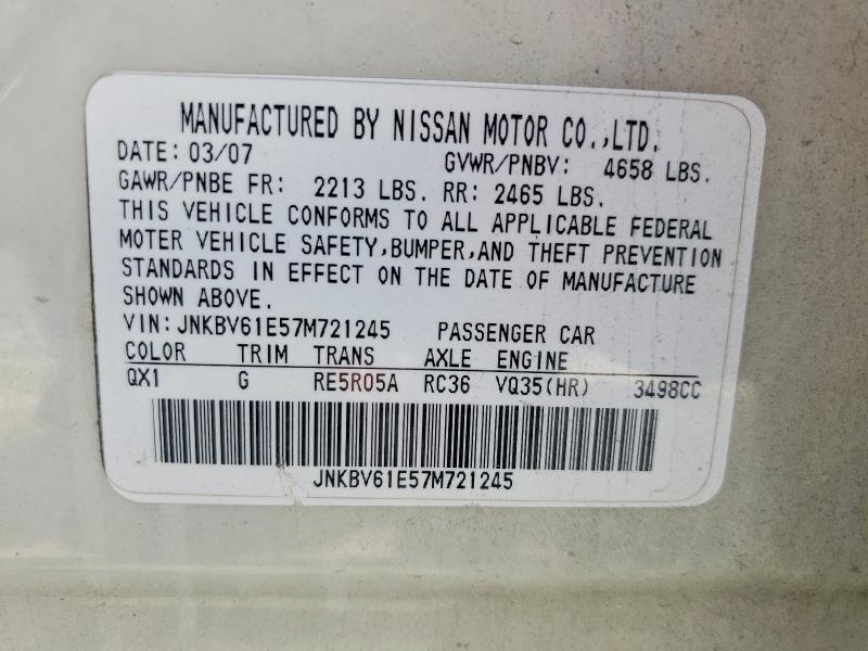 Aukcja sprzedaży 2007 Infiniti G35, vin: JNKBV61E57M721245, numer aukcji: 79452005