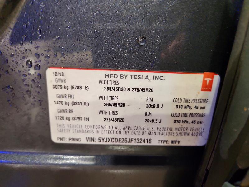46613306 :رقم المزاد ، 5YJXCDE26JF132416 vin ، 2018 Tesla Model X مزاد بيع