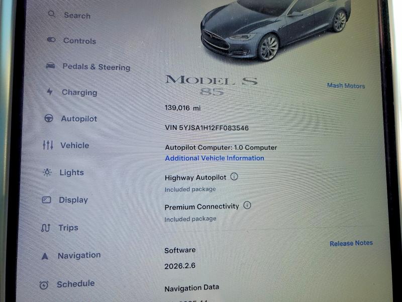47201236 :رقم المزاد ، 5YJSA1H12FF083546 vin ، 2015 Tesla Model S مزاد بيع