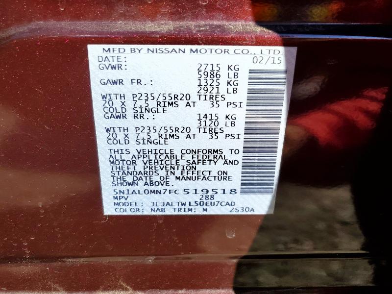 Aukcja sprzedaży 2015 Infiniti Qx60, vin: 5N1AL0MN7FC519518, numer aukcji: 41616286
