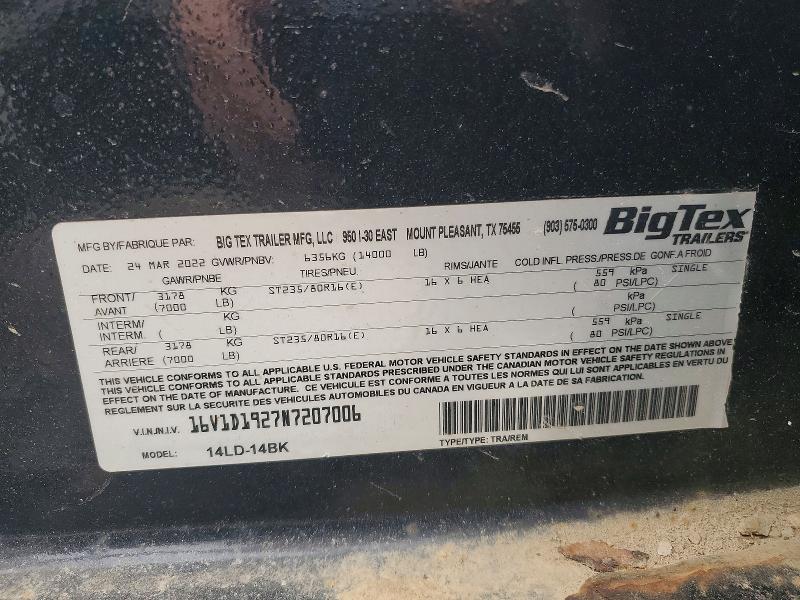 Продажа на аукционе авто 2022 Bigtx Trailer, vin: 16V1D1927N7207006, номер лота: 46525926