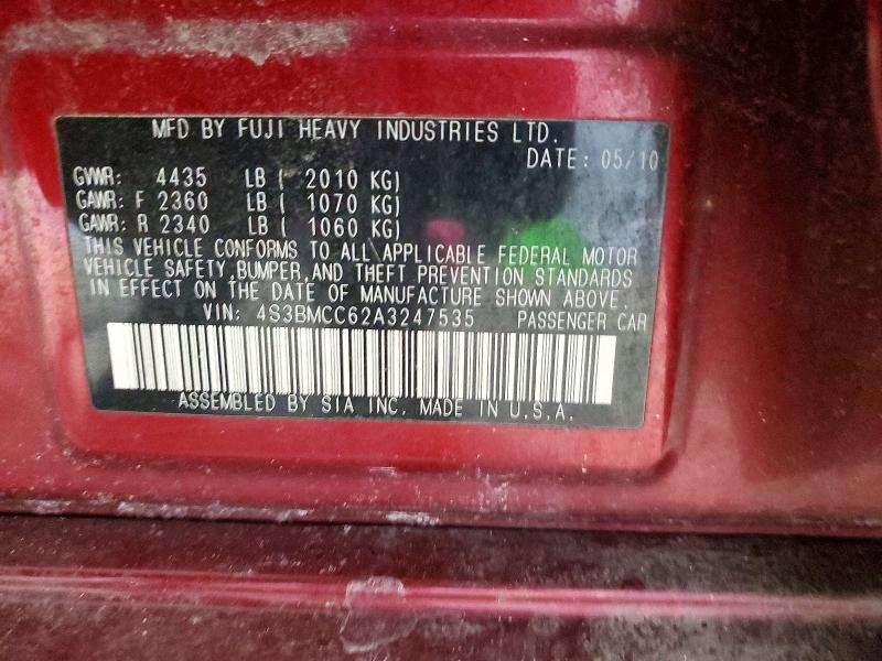 Продажа на аукционе авто 2010 Subaru Legacy, vin: 4S3BMCC62A3247535, номер лота: 45936796