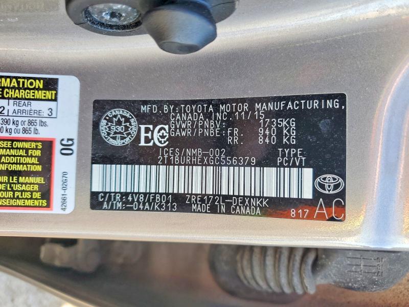 Продажа на аукционе авто 2016 Toyota Corolla, vin: 2T1BURHEXGC556379, номер лота: 77296115