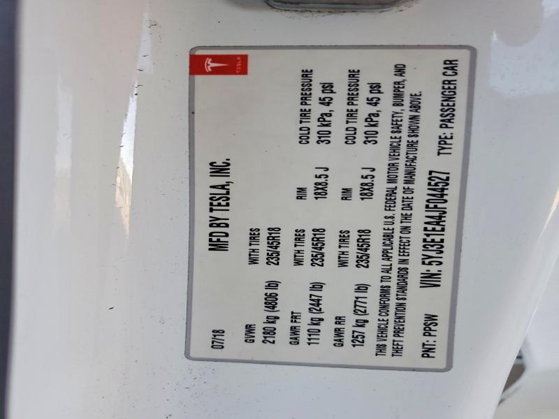 2018 Tesla Model 3 მანქანა იყიდება აუქციონზე, vin: 5YJ3E1EA4JF044527, აუქციონის ნომერი: 47840916