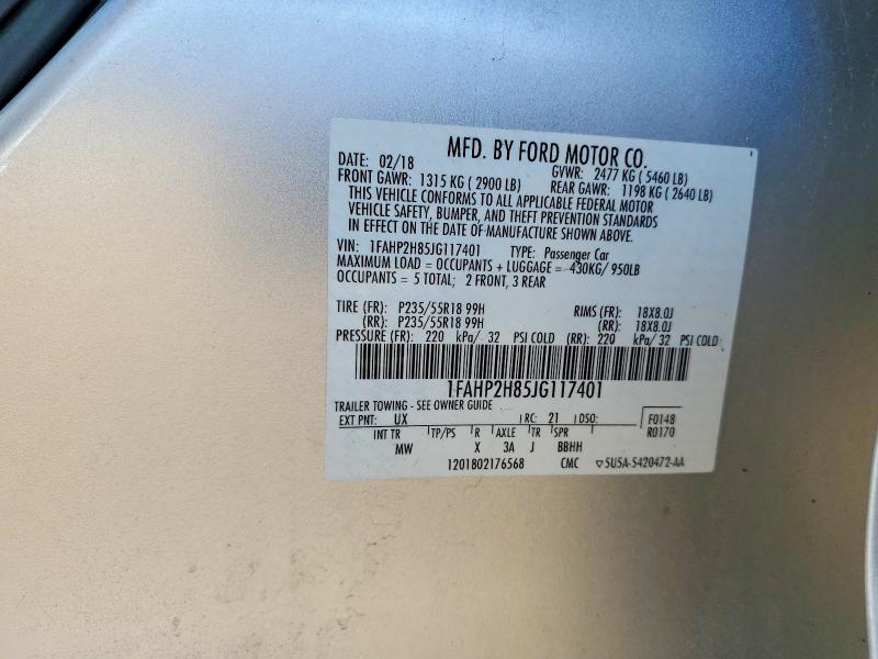 2018 Ford Taurus მანქანა იყიდება აუქციონზე, vin: 1FAHP2H85JG117401, აუქციონის ნომერი: 46997426