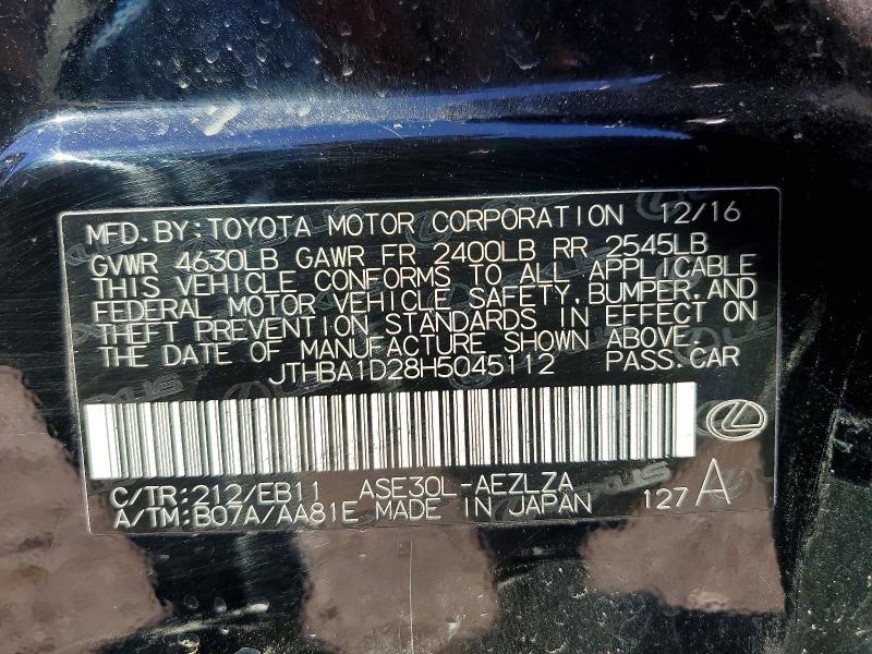Продажа на аукционе авто 2017 Lexus Is 200t, vin: JTHBA1D28H5045112, номер лота: 45934036