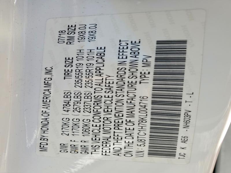 Aukcja sprzedaży 2019 Acura Rdx, vin: 5J8TC1H78KL004716, numer aukcji: 41919086