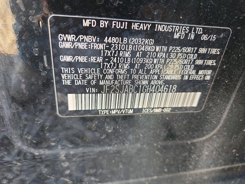 Продаж на аукціоні авто 2016 Subaru Forester, vin: JF2SJABC1GH404618, номер лоту: 46524436