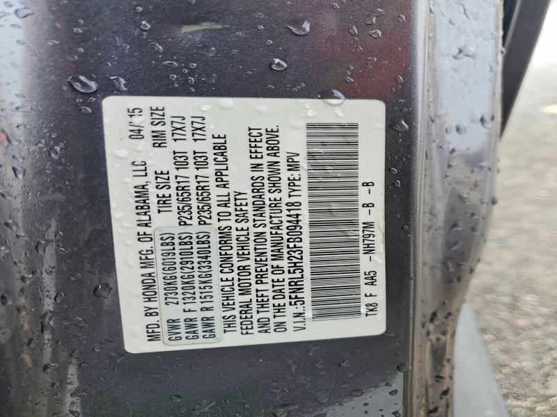 46961376 :رقم المزاد ، 5FNRL5H23FB094418 vin ، 2015 Honda Odyssey مزاد بيع