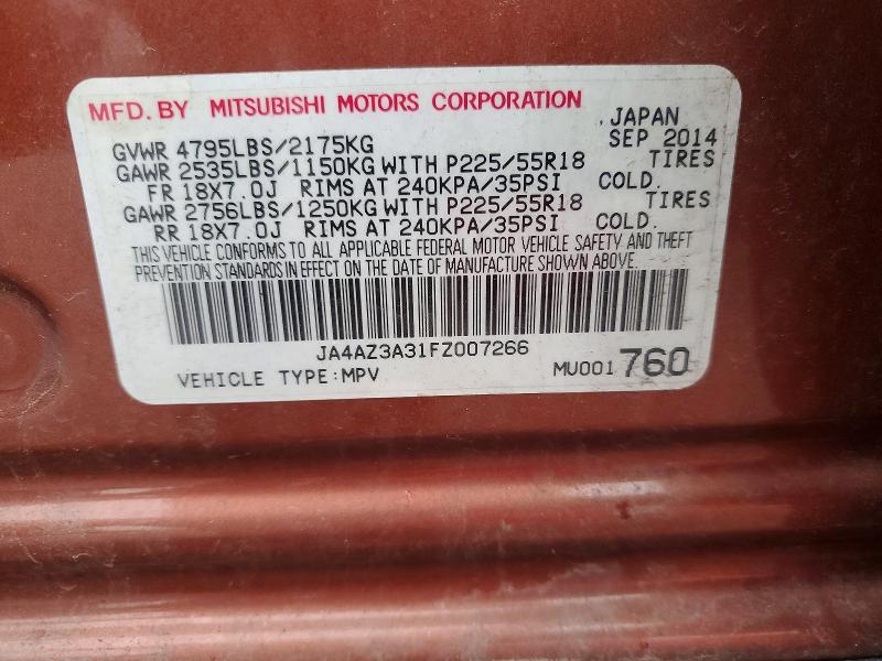2015 Mitsubishi Outlander მანქანა იყიდება აუქციონზე, vin: JA4AZ3A31FZ007266, აუქციონის ნომერი: 79691835
