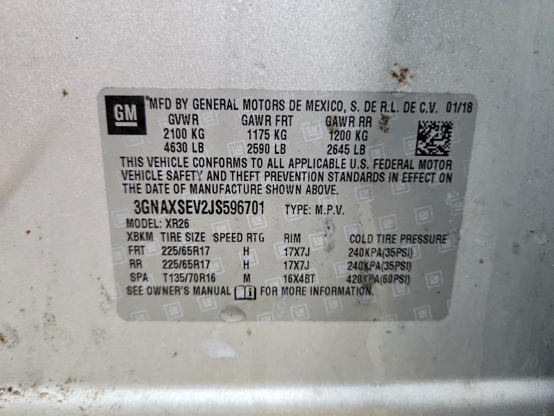 Aukcja sprzedaży 2018 Chevrolet Equinox, vin: 3GNAXSEV2JS596701, numer aukcji: 45565636
