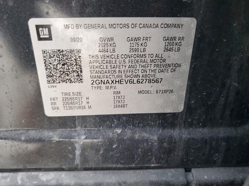Продаж на аукціоні авто 2020 Chevrolet Equinox, vin: 2GNAXHEV6L6278567, номер лоту: 47295756