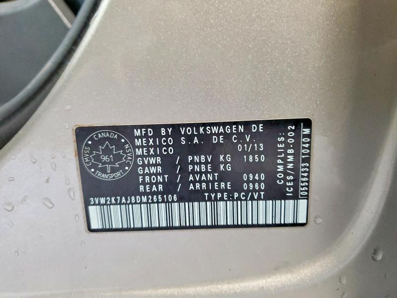 Aukcja sprzedaży 2013 Volkswagen Jetta, vin: 3VW2K7AJ8DM265106, numer aukcji: 41767876