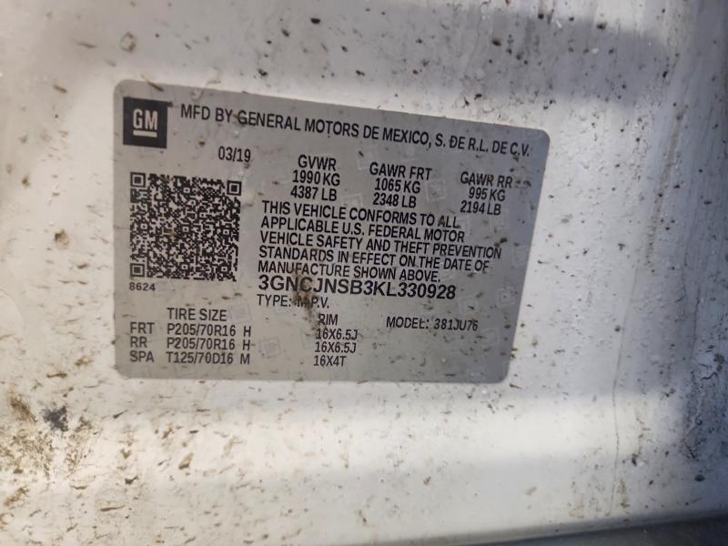 Продаж на аукціоні авто 2019 Chevrolet Trax, vin: 3GNCJNSB3KL330928, номер лоту: 52472006
