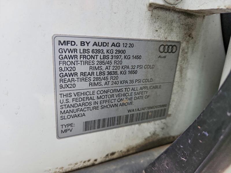 2021 Audi Q7 მანქანა იყიდება აუქციონზე, vin: WA1AJAF78MD025880, აუქციონის ნომერი: 48292376