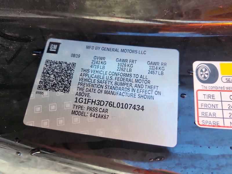 79792945 :رقم المزاد ، 1G1FH3D76L0107434 vin ، 2020 Chevrolet Camaro مزاد بيع