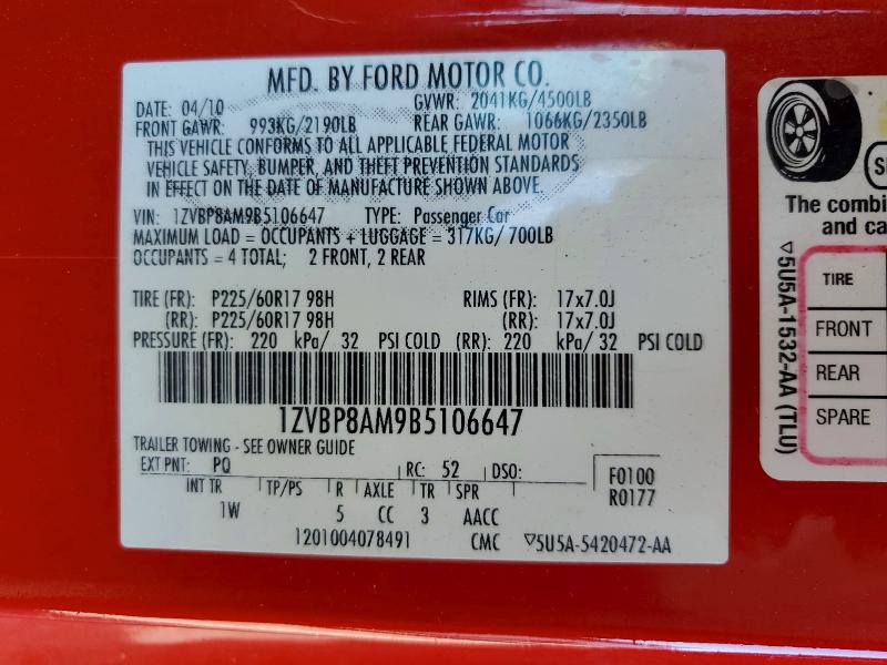 Продаж на аукціоні авто 2011 Ford Mustang, vin: 1ZVBP8AM9B5106647, номер лоту: 45479306