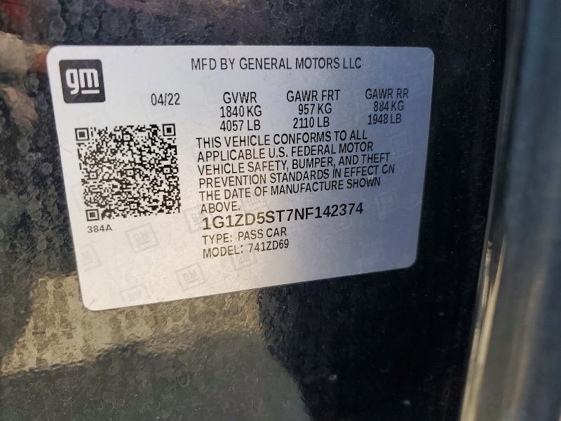 Продаж на аукціоні авто 2022 Chevrolet Malibu, vin: 1G1ZD5ST7NF142374, номер лоту: 46816466