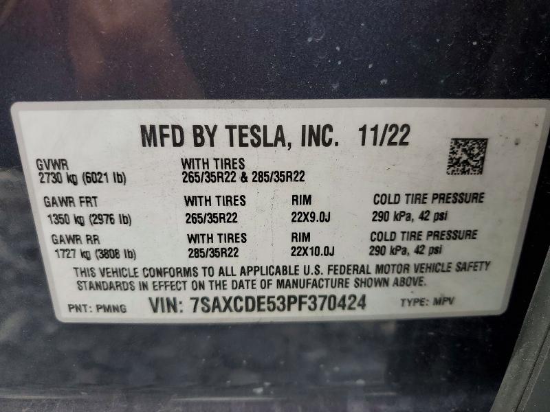 Продажа на аукционе авто 2023 Tesla Model X, vin: 7SAXCDE53PF370424, номер лота: 45836356