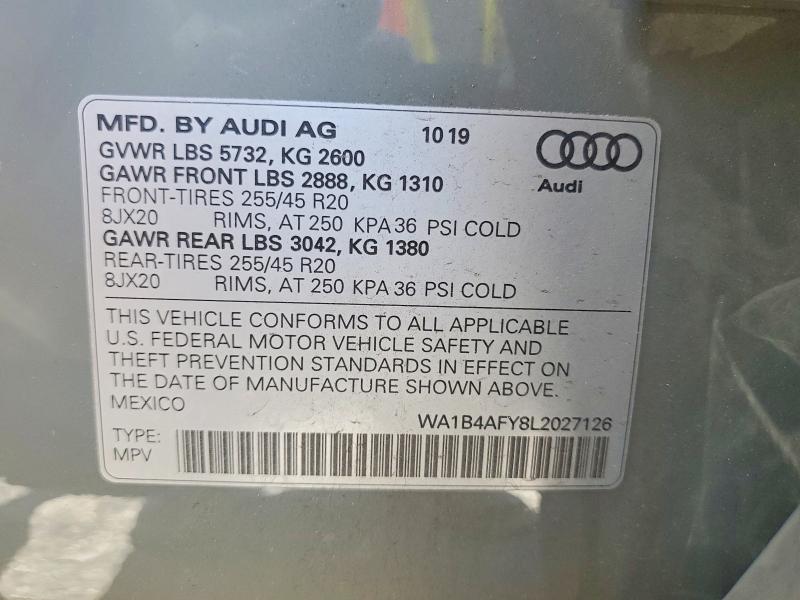 2020 Audi Sq5 მანქანა იყიდება აუქციონზე, vin: WA1B4AFY8L2027126, აუქციონის ნომერი: 45620836