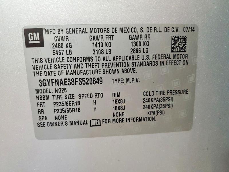 Продаж на аукціоні авто 2015 Cadillac Srx, vin: 3GYFNAE38FS520849, номер лоту: 46396476