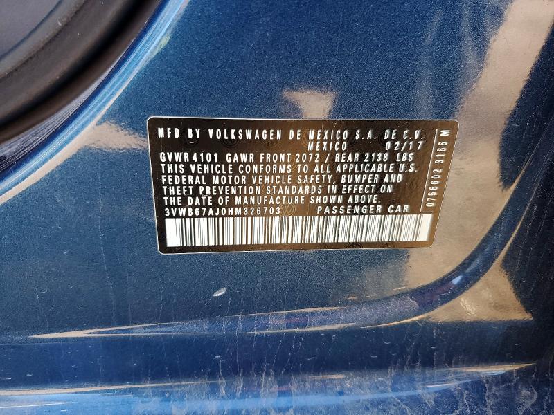 2017 Volkswagen Jetta მანქანა იყიდება აუქციონზე, vin: 3VWB67AJ0HM326703, აუქციონის ნომერი: 41983656