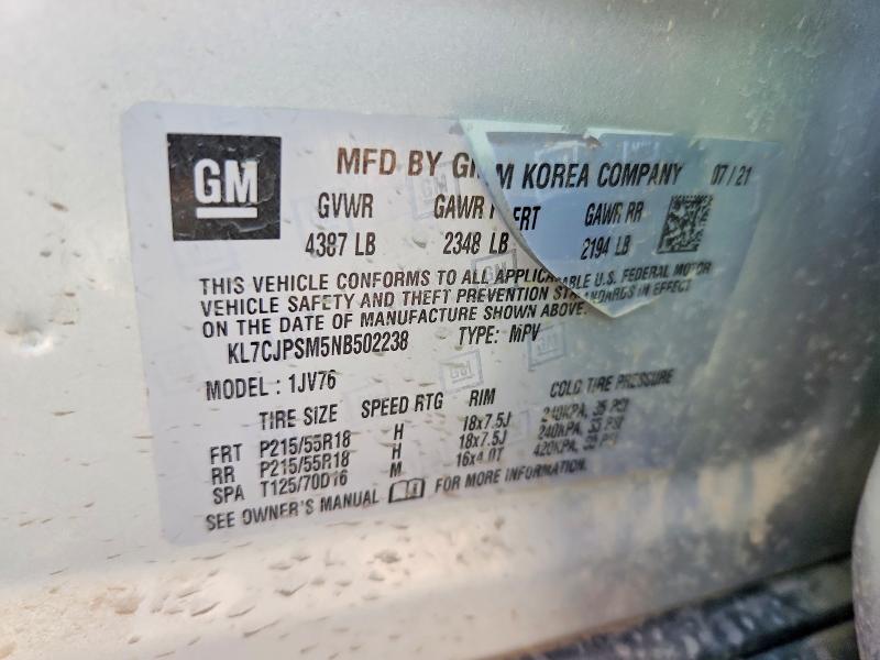 Aukcja sprzedaży 2022 Chevrolet Trax, vin: KL7CJPSM5NB502238, numer aukcji: 46873266