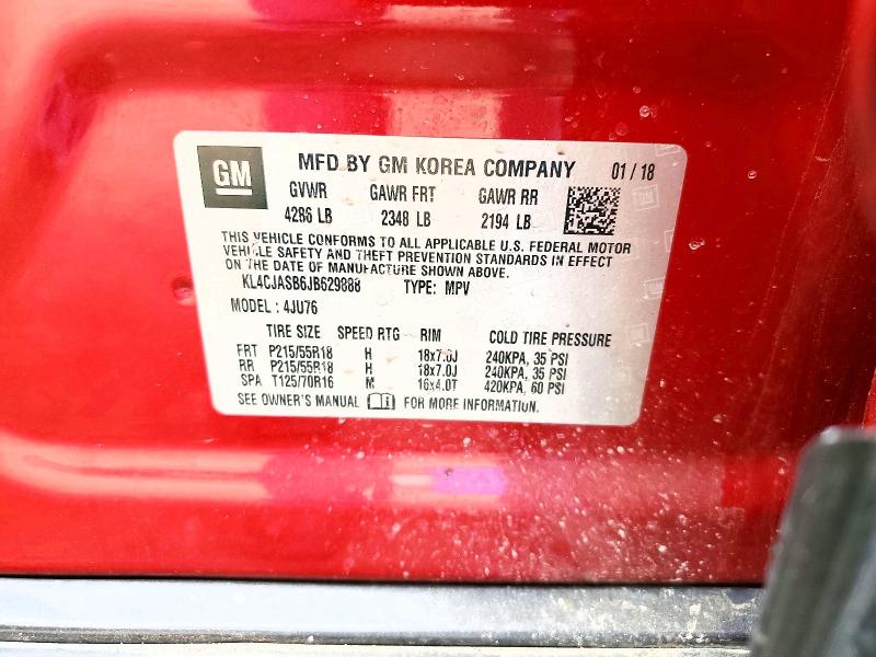 Продаж на аукціоні авто 2018 Buick Encore, vin: KL4CJASB6JB629888, номер лоту: 41827266