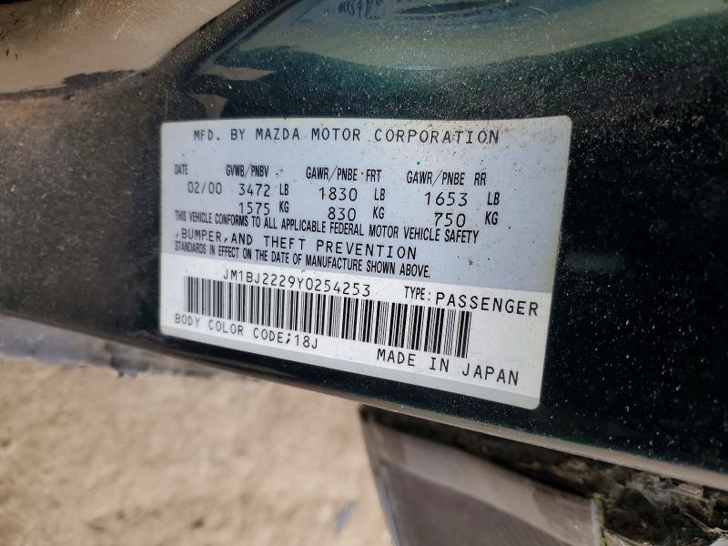 2000 Mazda Protege მანქანა იყიდება აუქციონზე, vin: JM1BJ2229Y0254253, აუქციონის ნომერი: 79570665