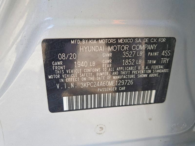 Продажа на аукционе авто 2021 Hyundai Accent, vin: 3KPC24A60ME129726, номер лота: 47459686