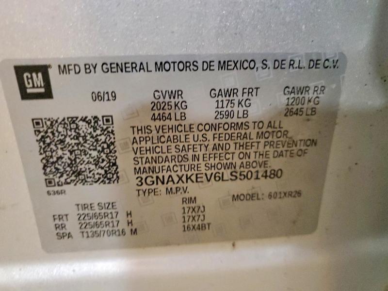 Aukcja sprzedaży 2020 Chevrolet Equinox, vin: 3GNAXKEV6LS501480, numer aukcji: 47202436