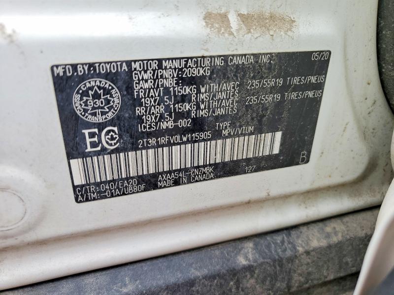 Aukcja sprzedaży 2020 Toyota Rav4, vin: 2T3R1RFV0LW115905, numer aukcji: 46365906