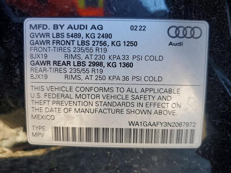 Aukcja sprzedaży 2022 Audi Q5, vin: WA1GAAFY3N2067972, numer aukcji: 45873676