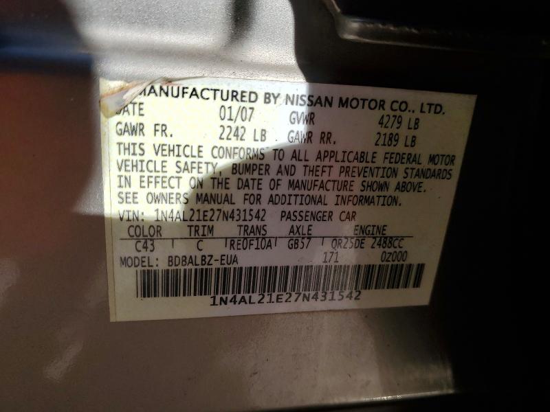 Aukcja sprzedaży 2007 Nissan Altima, vin: 1N4AL21E27N431542, numer aukcji: 46137256