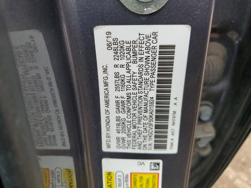 Продаж на аукціоні авто 2019 Honda Accord, vin: 1HGCV3F50KA015924, номер лоту: 47264096