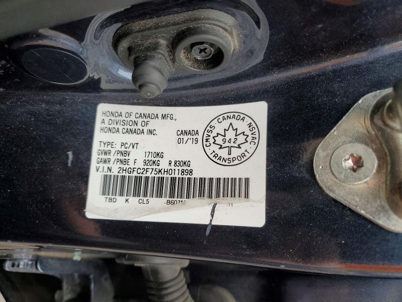 Aukcja sprzedaży 2019 Honda Civic, vin: 2HGFC2F75KH011898, numer aukcji: 79926745