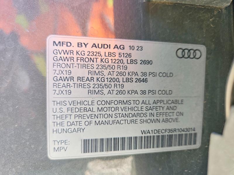 47452986 :رقم المزاد ، WA1DECF35R1043014 vin ، 2024 Audi Q3 مزاد بيع