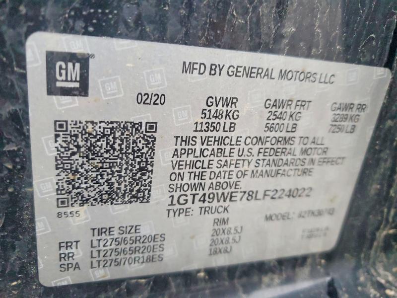 47459226 :رقم المزاد ، 1GT49WE78LF224022 vin ، 2020 Gmc Sierra مزاد بيع