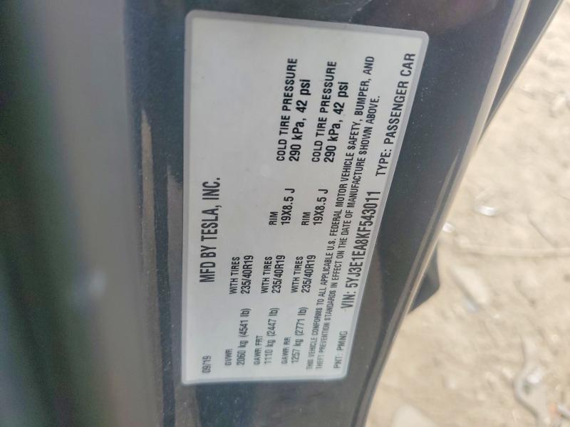 47742096 :رقم المزاد ، 5YJ3E1EA8KF543011 vin ، 2019 Tesla Model 3 مزاد بيع