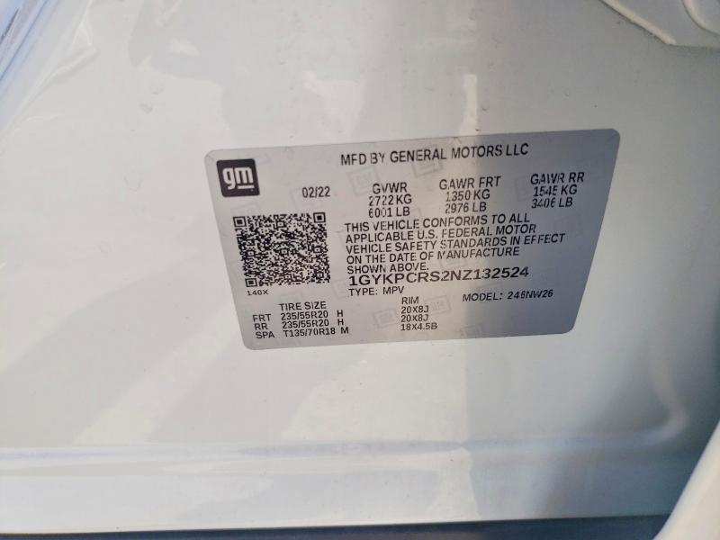79574955 :رقم المزاد ، 1GYKPCRS2NZ132524 vin ، 2022 Cadillac Xt6 مزاد بيع