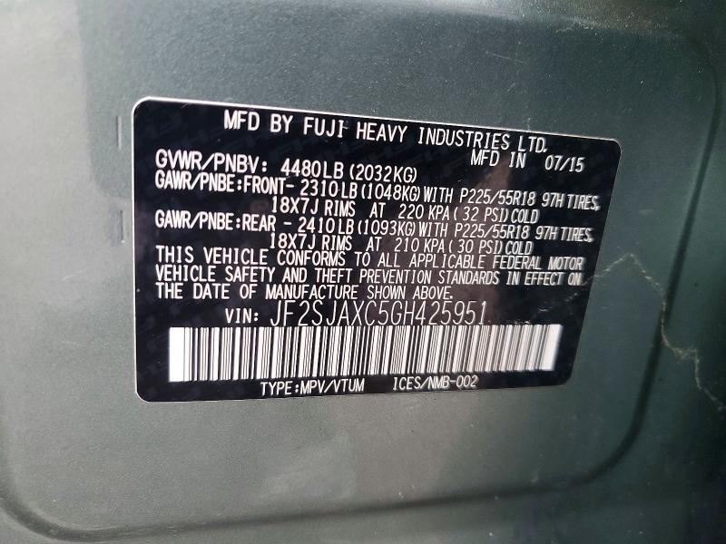 Продаж на аукціоні авто 2016 Subaru Forester, vin: JF2SJAXC5GH425951, номер лоту: 41965556