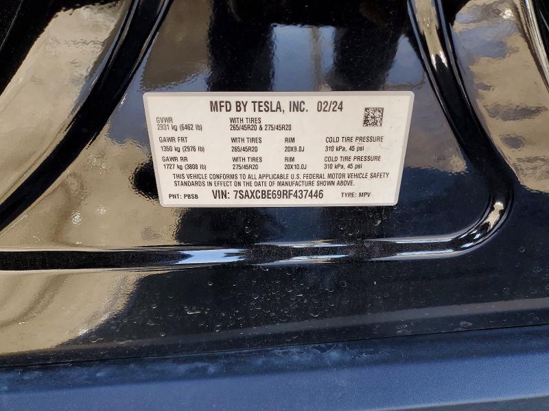 79569585 :رقم المزاد ، 7SAXCBE69RF437446 vin ، 2024 Tesla Model X مزاد بيع