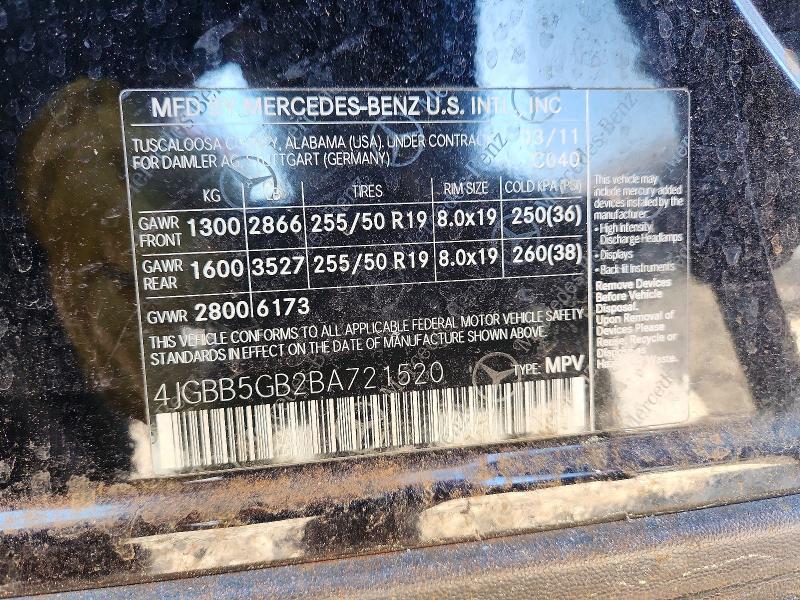 2011 Mercedes-benz Ml მანქანა იყიდება აუქციონზე, vin: 4JGBB5GB2BA721520, აუქციონის ნომერი: 47036096