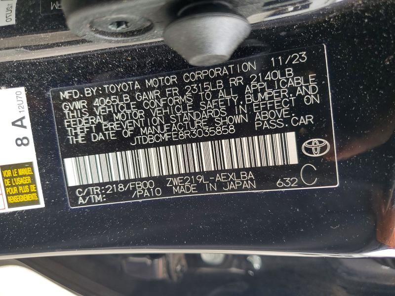 47975846 :رقم المزاد ، JTDBCMFE8R3035858 vin ، 2024 Toyota Corolla Hybrid مزاد بيع