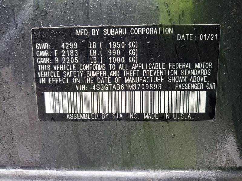 Aukcja sprzedaży 2021 Subaru Impreza, vin: 4S3GTAB61M3709893, numer aukcji: 47063946