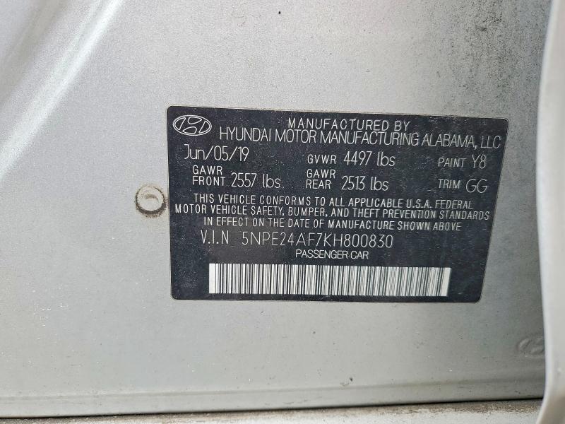 2019 Hyundai Sonata მანქანა იყიდება აუქციონზე, vin: 5NPE24AF7KH800830, აუქციონის ნომერი: 47775456