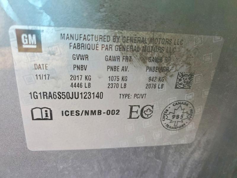 79900455 :رقم المزاد ، 1G1RA6S50JU123140 vin ، 2018 Chevrolet Volt مزاد بيع