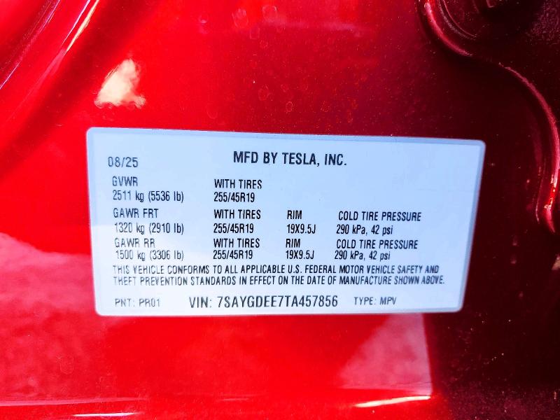 Продажа на аукционе авто 2026 Tesla Model Y, vin: 7SAYGDEE7TA457856, номер лота: 46751396