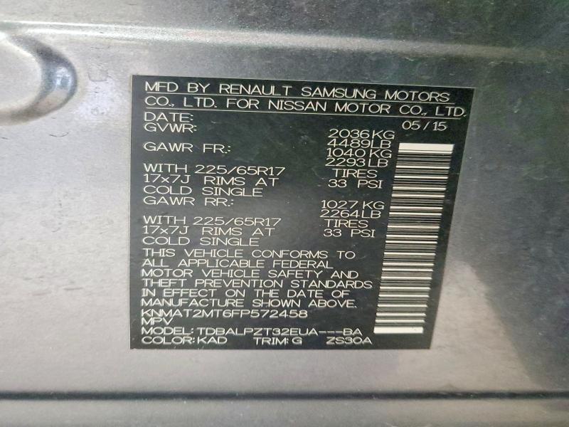 45471076 :رقم المزاد ، KNMAT2MT6FP572458 vin ، 2015 Nissan Rogue مزاد بيع