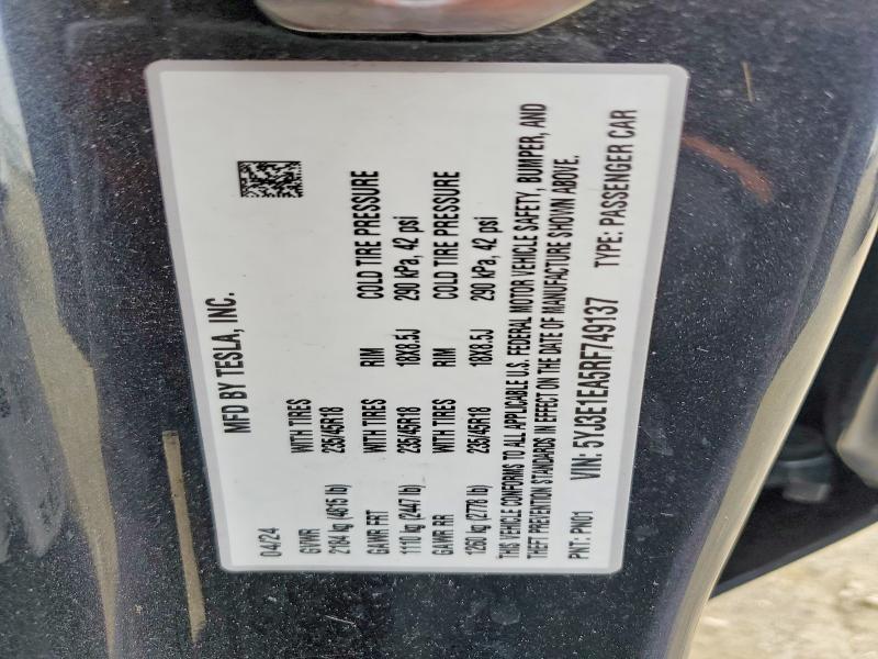 Продажа на аукционе авто 2024 Tesla Model 3, vin: 5YJ3E1EA5RF749137, номер лота: 46809176